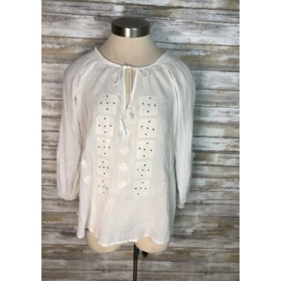 JOIE Tops - Joie Gauze Top Shirt Cotton Bohemian Tie Neck White Size L